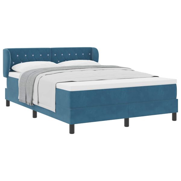 vidaXL Lit &agrave; ressorts avec matelas Bleu fonc&eacute; 140 x 200 cm Velours