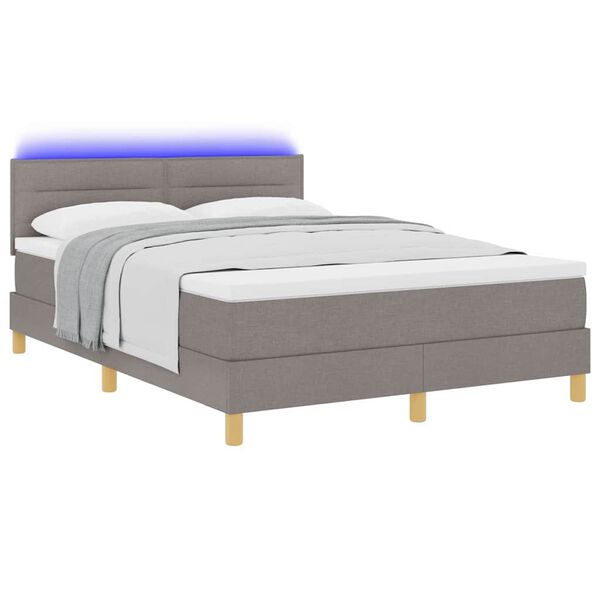vidaXL Lit &agrave; ressort LED avec matelas Taupe 140 x 190 cm tissu
