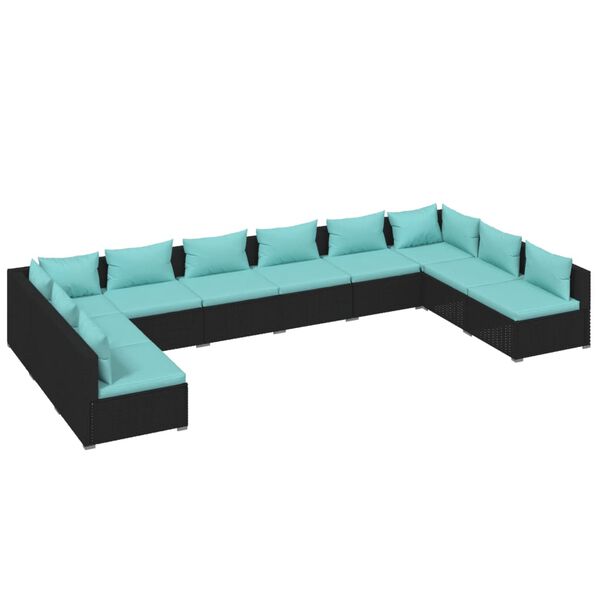vidaXL Salon de jardin 10 pcs avec coussins R&eacute;sine tress&eacute;e Noir