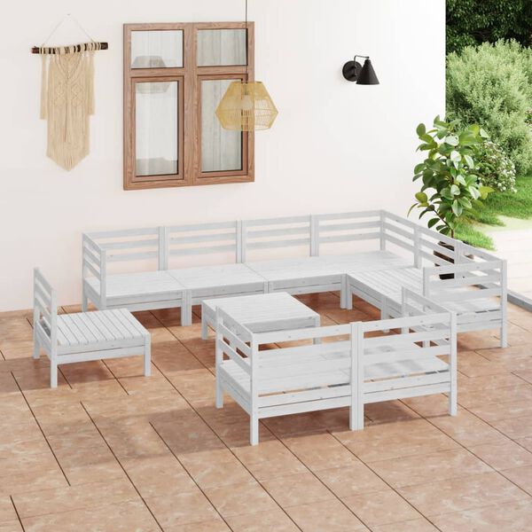 vidaXL Salon de jardin 10 pcs Bois de pin massif Blanc