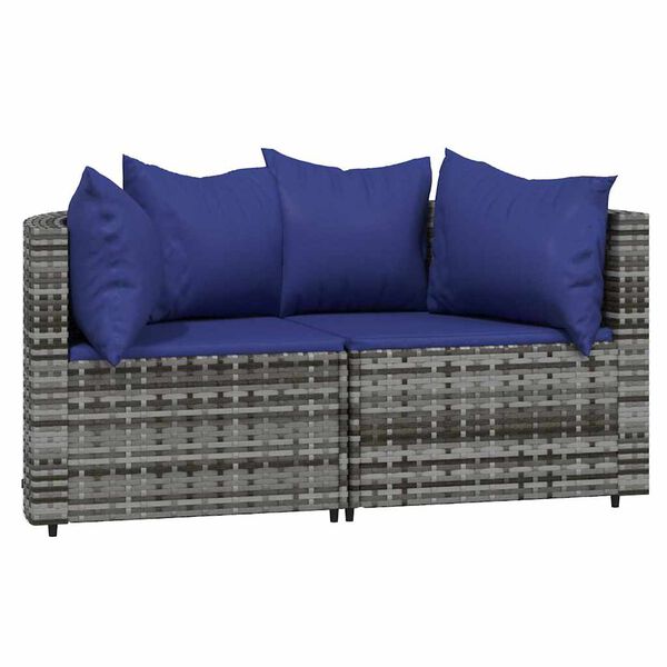 vidaXL Canap&eacute;s d'angle de jardin et coussins 2 pcs gris r&eacute;sine tress&eacute;e