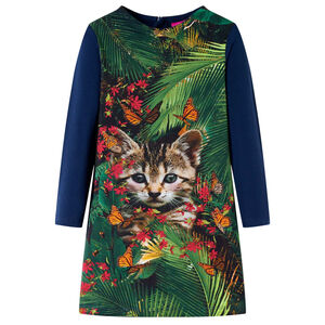 Robe pour enfants &agrave; manches longues bleu marine 104