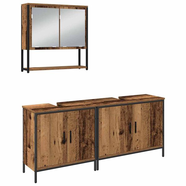 vidaXL Ensemble de mobilier de salle de bain avec &eacute;tag&egrave;re 3 pcs Marron