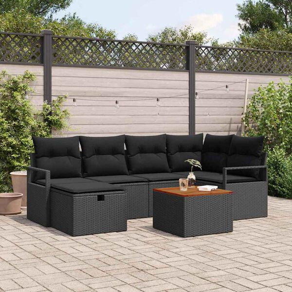 vidaXL Ensemble de canap&eacute; de jardin avec coussin 7 pcs Noir polyrotin