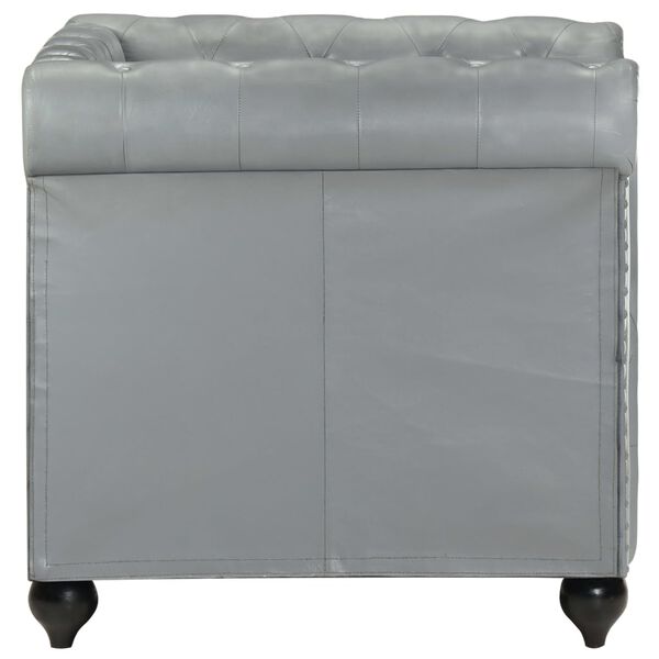 vidaXL Fauteuil Chesterfield Gris Cuir v&eacute;ritable