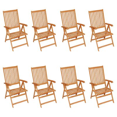 vidaXL Chaises inclinables de jardin et coussins lot de 8 Teck solide