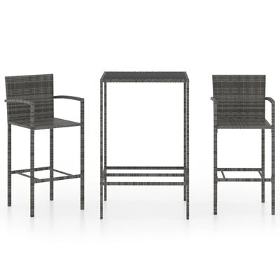 vidaXL Ensemble de bar de jardin 3 pcs Résine tressée Gris