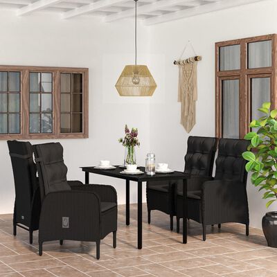 vidaXL Ensemble à manger de jardin avec coussins 5 pcs Noir