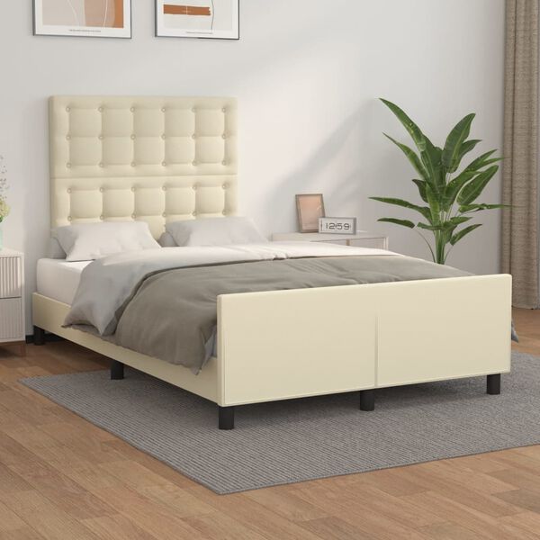 vidaXL Cadre de lit avec t&ecirc;te de lit Cr&egrave;me 120x200 cm Similicuir