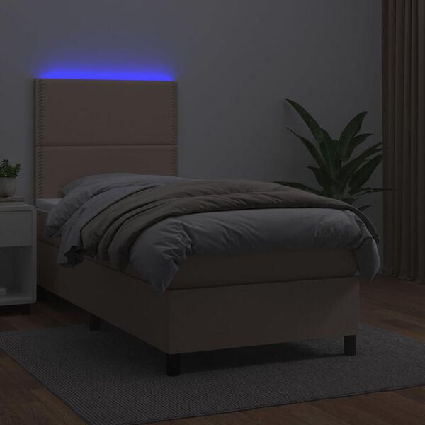 vidaXL Sommier &agrave; lattes de lit avec matelas et LED Cappuccino 90x200cm