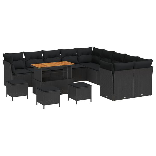 vidaXL Ensemble de canap&eacute; de jardin 14 pcs Noir polyrotin