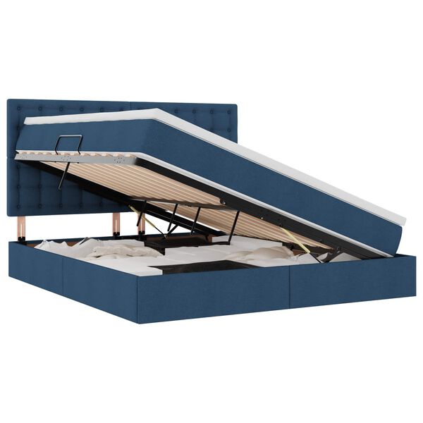 vidaXL Lit avec rangement et LED Bleu 160 x 200 cm Polyester