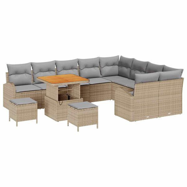 vidaXL Ensemble de canap&eacute; de jardin 12 pcs Beige Poly rotin