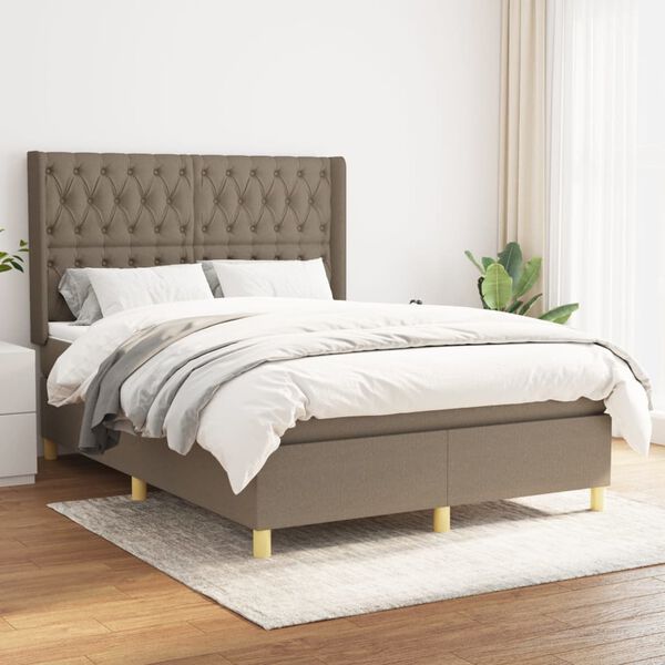 vidaXL Sommier &agrave; lattes de lit avec matelas Taupe 140x200 cm Tissu