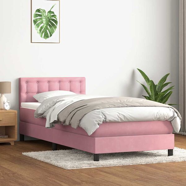vidaXL Sommier &agrave; lattes de lit avec matelas et LED rose 90x210 cm velours