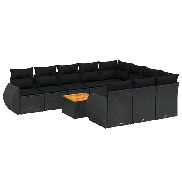vidaXL Salon de jardin 11 pcs avec coussins noir r&eacute;sine tress&eacute;e