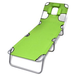 vidaXL Chaise longue avec coussin de t&ecirc;te acier enduit de poudre vert