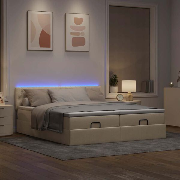 VidaXL Cadre de lit ottoman avec matelas cr&egrave;me 160x200 cm tissu