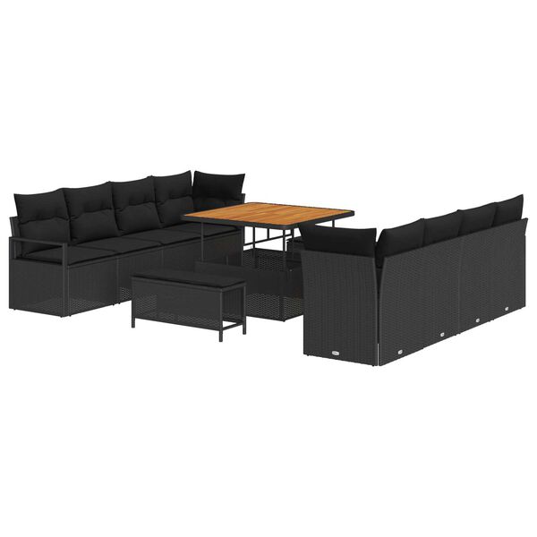 vidaXL Ensemble de canap&eacute; de jardin avec coussin 11 pcs Noir polyrotin