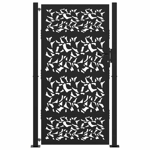 vidaXL Portail de jardin noir 100x175 cm en acier avec motif feuille