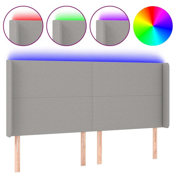 vidaXL T&ecirc;te de lit &agrave; LED Gris clair 203x16x118/128 cm Tissu