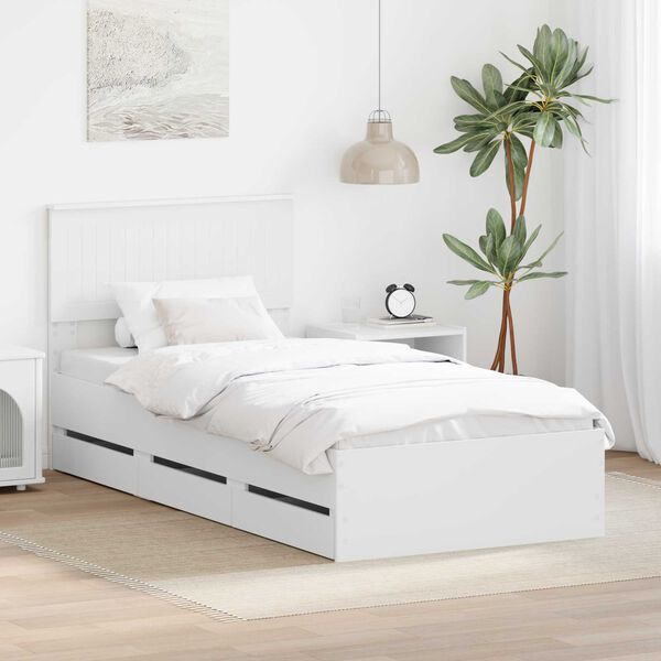 vidaXL Cadre de lit avec tiroir Blanc 90 x 200 cm Bois Ing&eacute;nierie