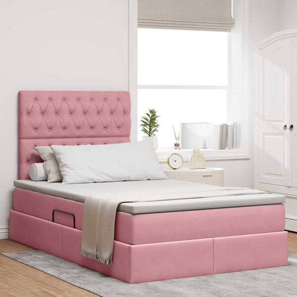 vidaXL Lit avec rangement et matelas Rose 120 x 200 cm Velours