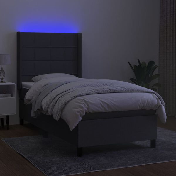vidaXL Sommier &agrave; lattes de lit matelas LED Gris fonc&eacute; 90x200cm Tissu