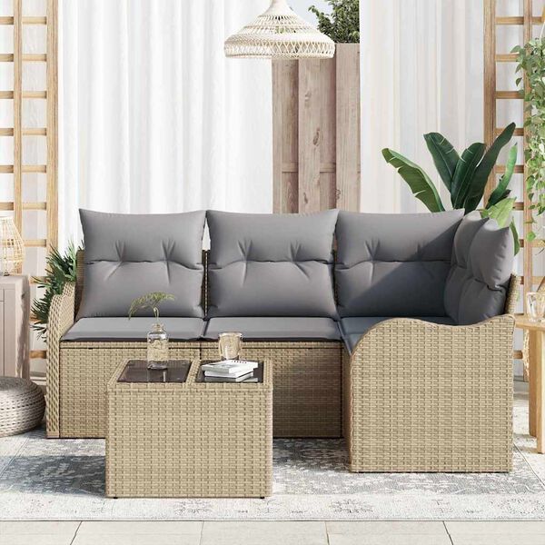 vidaXL Ensemble de canap&eacute; de jardin 5 pcs Beige Poly rotin