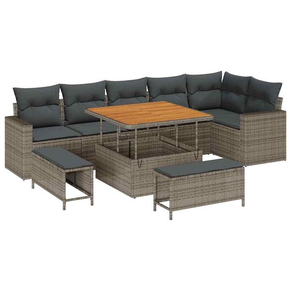 vidaXL Ensemble de canap&eacute; de jardin avec coussin 9 pcs Gris