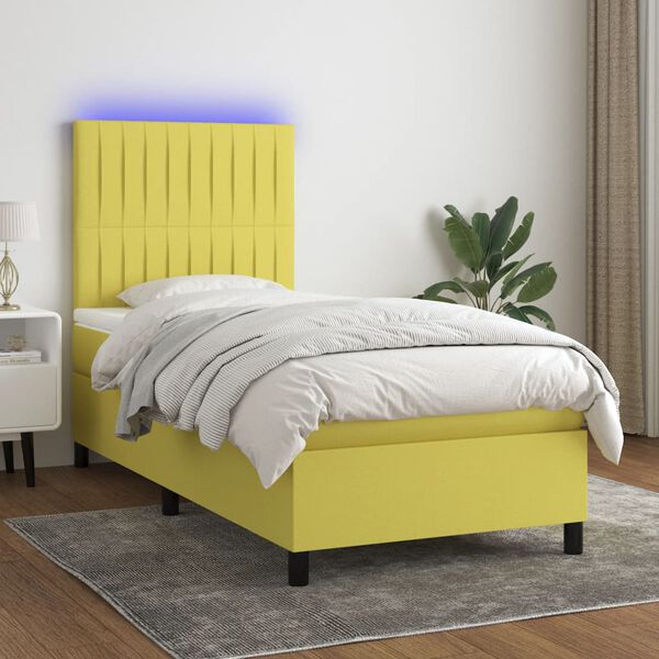 vidaXL Sommier &agrave; lattes de lit avec matelas et LED Vert 90x200cm Tissu