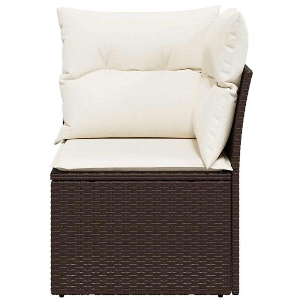 vidaXL Canap&eacute; d'angle de jardin avec coussins marron r&eacute;sine tress&eacute;e