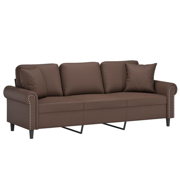 vidaXL Canap&eacute; 3 places oreillers et coussins Marron 180 cm Similicuir