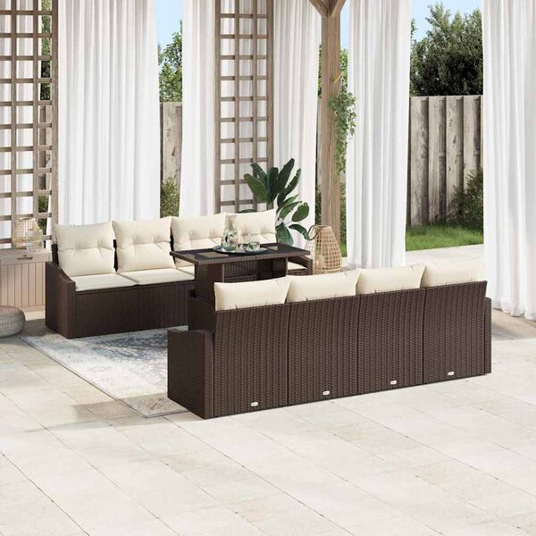 vidaXL Ensemble de canap&eacute; de jardin 7 pcs Marron et Cr&egrave;me polyrotin
