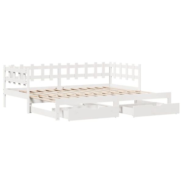 vidaXL Lit de jour avec gigogne et tiroirs sans matelas blanc 80x200cm