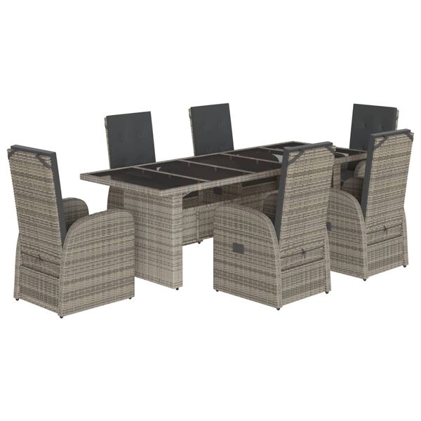 vidaXL Ensemble &agrave; manger de jardin et coussins 7 pcs gris rotin