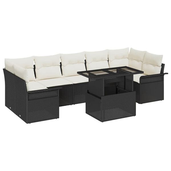 vidaXL Ensemble de canap&eacute; de jardin avec coussin 8 pcs Noir Poly rotin
