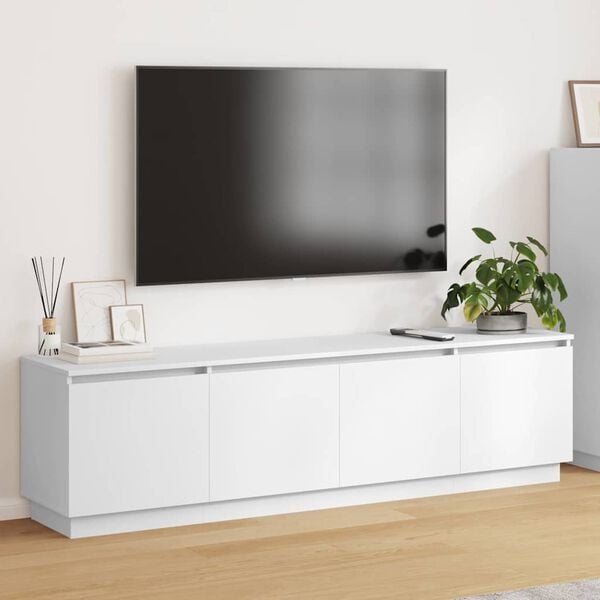 vidaXL Meuble TV avec LED Blanc 180 x 38 x 49 cm Bois d'ing&eacute;nierie