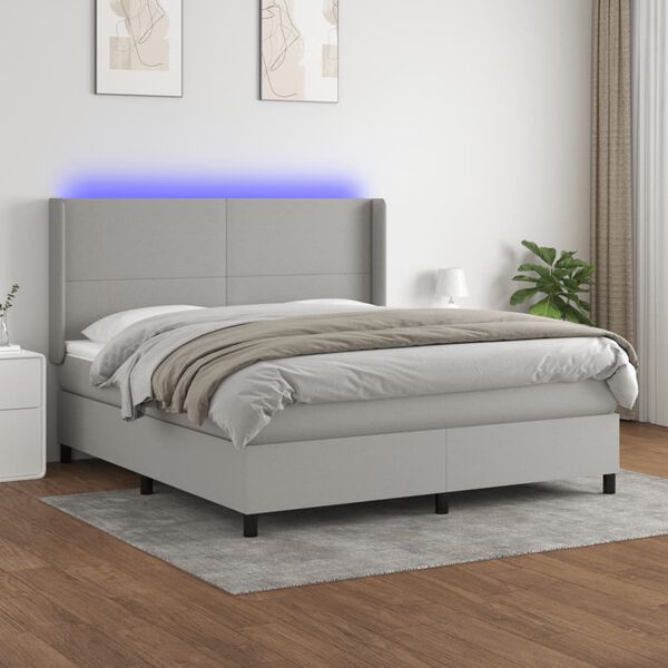 vidaXL Sommier &agrave; lattes de lit matelas LED Gris clair 160x200 cm Tissu