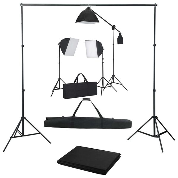 vidaXL Kit de studio photo avec bo&icirc;tes &agrave; lumi&egrave;re et toile de fond