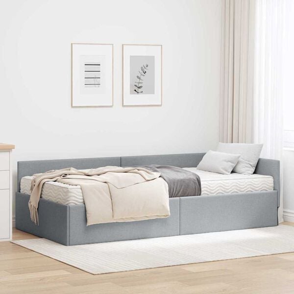 vidaXL Cadre de lit d'angle avec matelas Autre 2 pcs Gris clair tissu