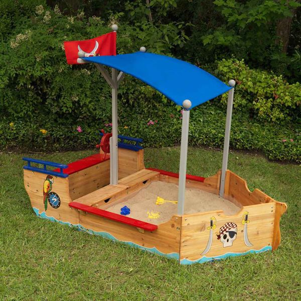 Kidkraft Bac &agrave; sable bateau de pirates ext&eacute;rieur avec auvent Bois 00128