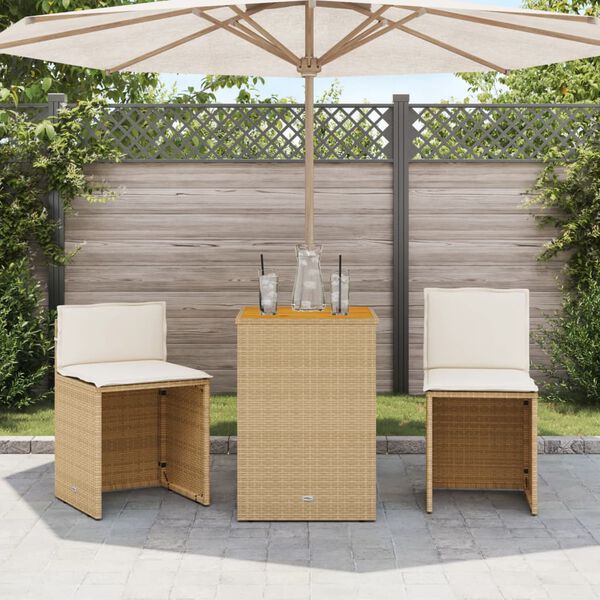 vidaXL Ensemble de bistro 3 pcs avec coussins beige r&eacute;sine tress&eacute;e
