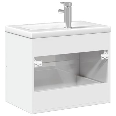 vidaXL Armoire lavabo de salle de bain bassin intégré blanc brillant