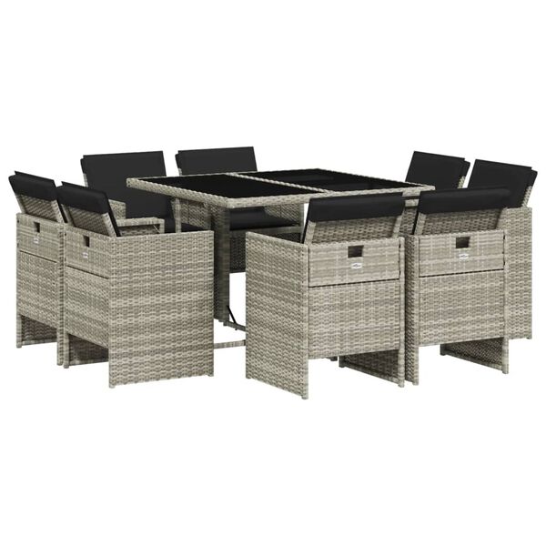 vidaXL Ensemble &agrave; manger de jardin et coussins 9 pcs gris clair rotin