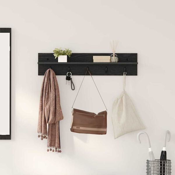 vidaXL Porte-manteau mural Montage mural Ch&ecirc;ne noir 80 x 10,5 x 18 cm
