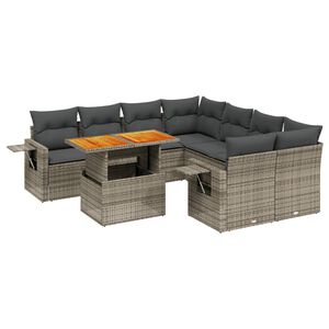 vidaXL Salon de jardin 9 pcs avec coussins gris r&eacute;sine tress&eacute;e