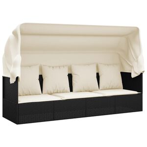 vidaXL Lit de salon d'ext&eacute;rieur toit et coussins Noir R&eacute;sine tress&eacute;e