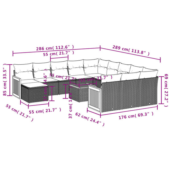 vidaXL Salon de jardin avec coussins 13 pcs noir r&eacute;sine tress&eacute;e