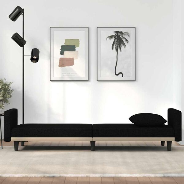 vidaXL Canap&eacute;-lit avec coussins noir tissu